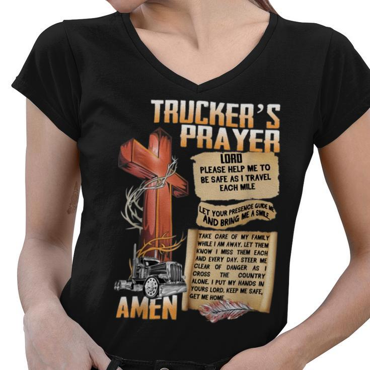 Trucker Truckers Prayer Amen Cross Truck Drive Lover Women V-Neck T-Shirt