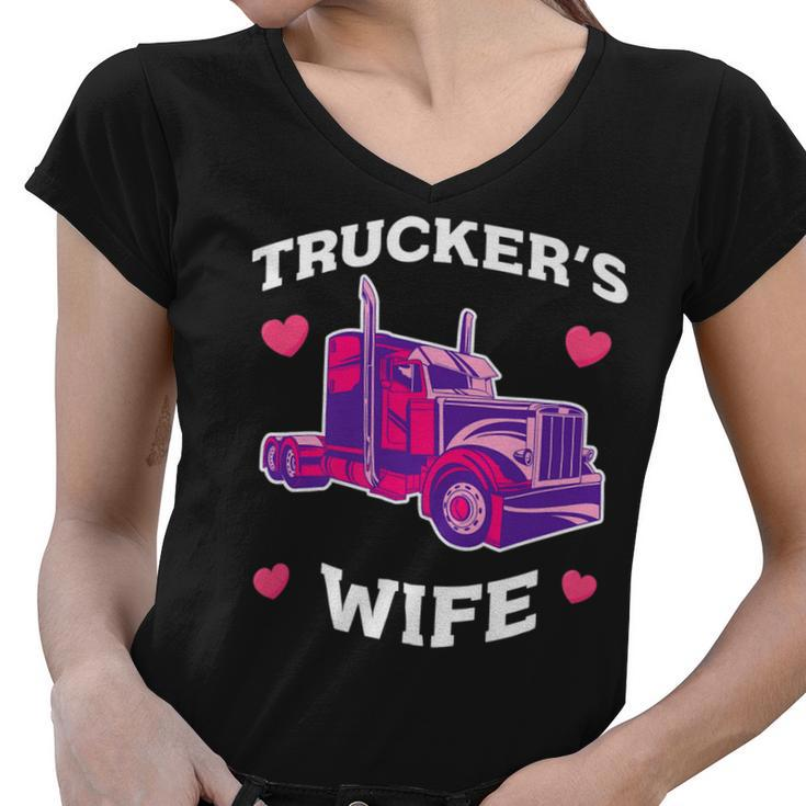 Trucker Truckers Wife Pink Truck Truck Driver Trucker Women V-Neck T-Shirt