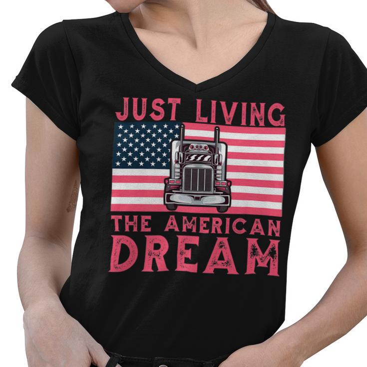 Trucker Woman Trucker Usa Flag For Girl Truck Driver American Truck Women V-Neck T-Shirt