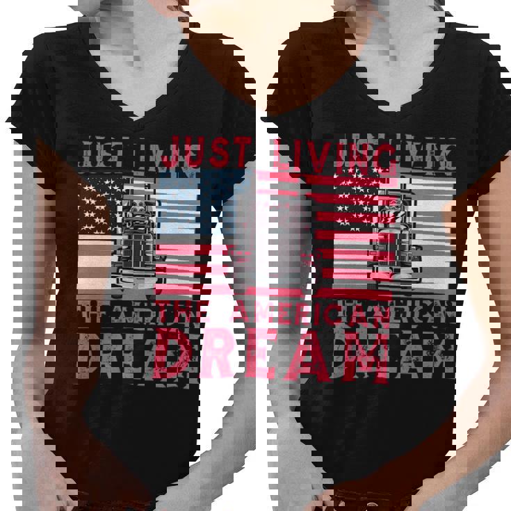 Trucker Woman Trucker Usa Flag For Girl Truck Driver American Truck Women V-Neck T-Shirt
