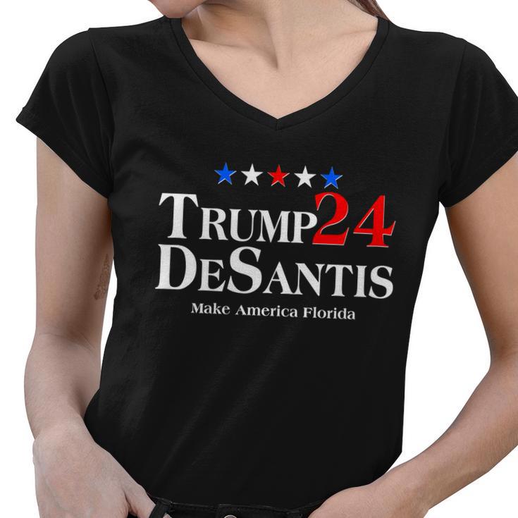 Trump Desantis 2024 Make America Florida Election Logo Women V-Neck T-Shirt