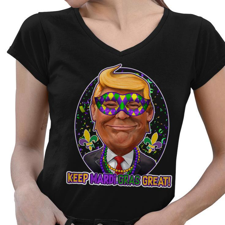 Trump Keep Mardi Gras Great T-Shirt Graphic Design Printed Casual Daily Basic Women V-Neck T-Shirt