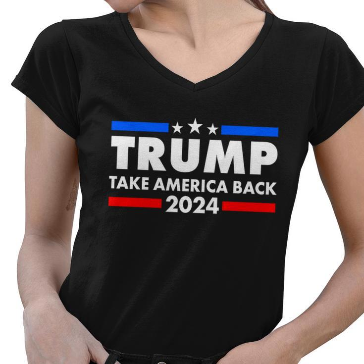 Trump Take America Back 2024 Election Logo Women V-Neck T-Shirt