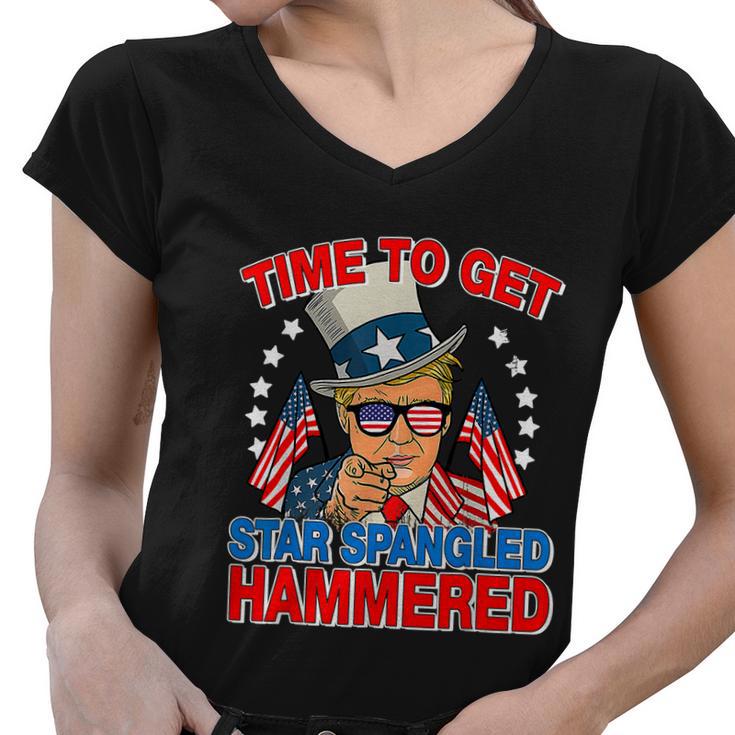 Trump Time To Get Star Spangled Hammered 4Th Of July Great Gift Women V-Neck T-Shirt