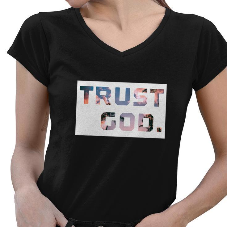 Trust God Period Palm Trees Inspiring Funny Christian Gear Women V-Neck T-Shirt