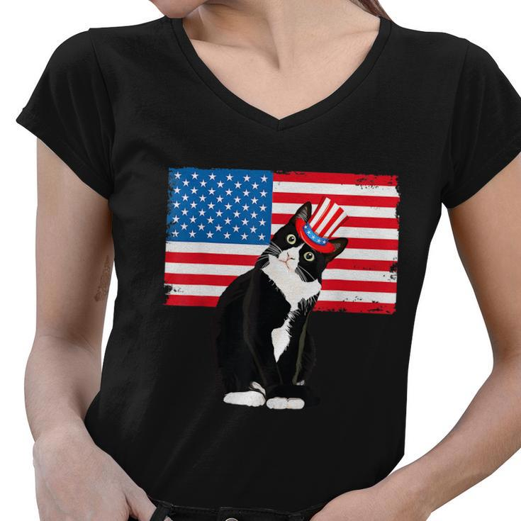 Tuxedo Cat 4Th Of July Hat Patriotic Gift Adults Kids Women V-Neck T-Shirt