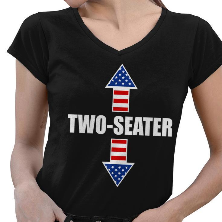 Two-Seater Usa Flag Arrows Funny Women V-Neck T-Shirt