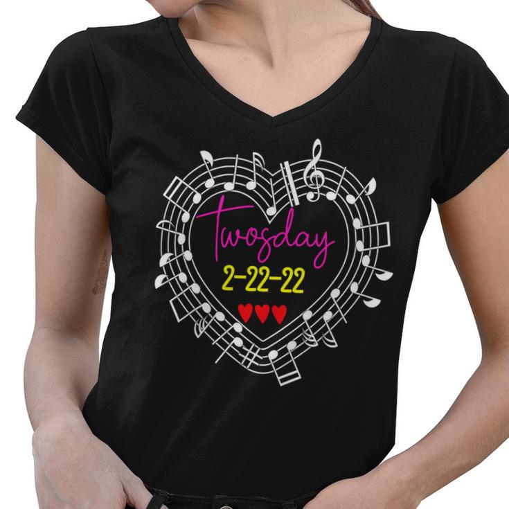 Twosday 2-22-2022 Musician - Twosday 2022 Music Teacher Women V-Neck T-Shirt