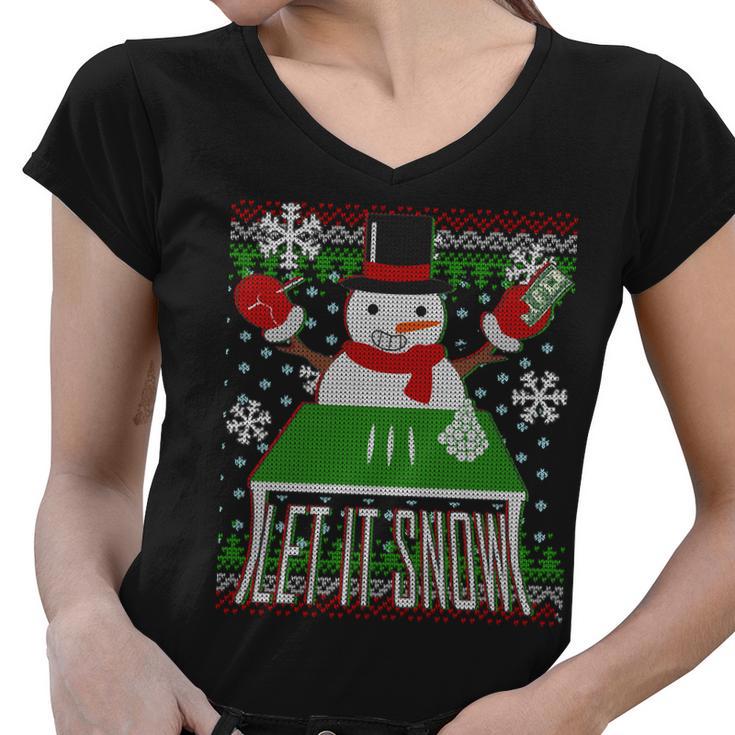 Ugly Christmas Sweater Let It Snow Frosty Snowman On Drugs Women V-Neck T-Shirt