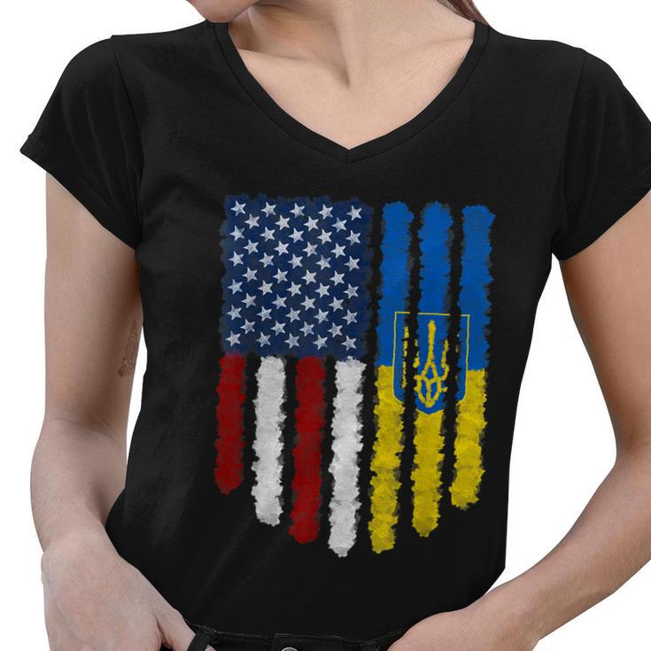 Ukrainian American Flag Ukraine Usa America Women V-Neck T-Shirt