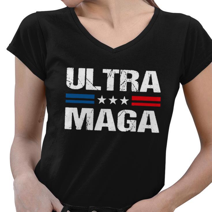 Ultra Maga 2024 Trump Biden Women V-Neck T-Shirt