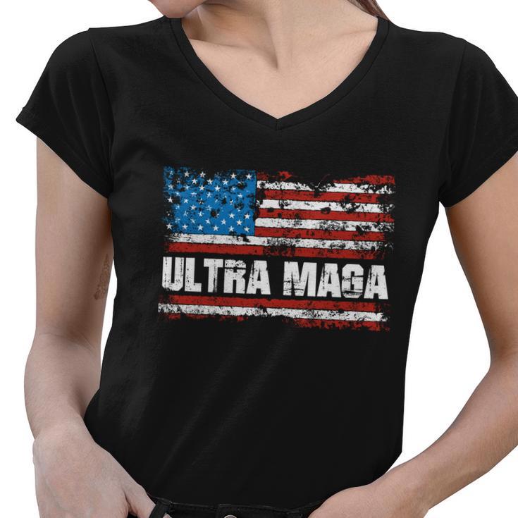 Ultra Maga Distressed United States Of America Usa Flag Women V-Neck T-Shirt