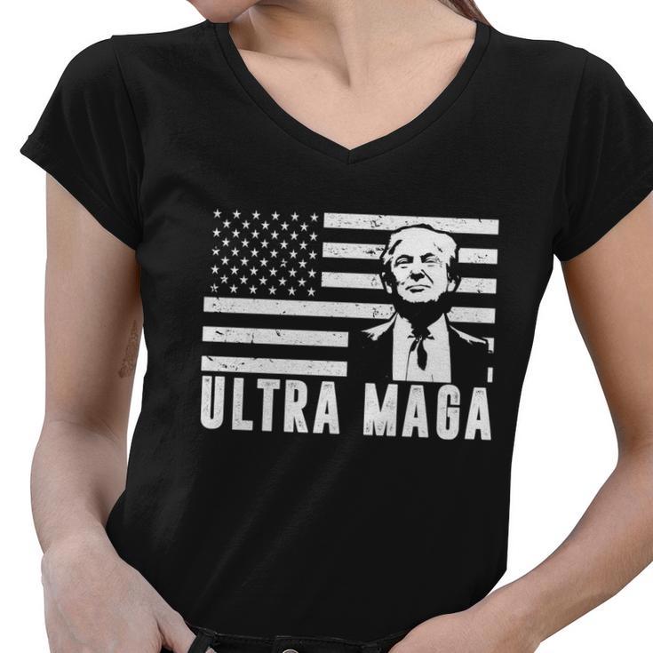 Ultra Maga Donald Trump Usa Flag V2 Women V-Neck T-Shirt