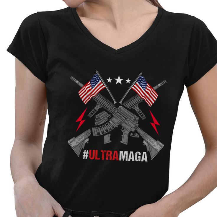 Ultra Maga Funny Conservative Anti Biden Pro Trump Tshirt Women V-Neck T-Shirt