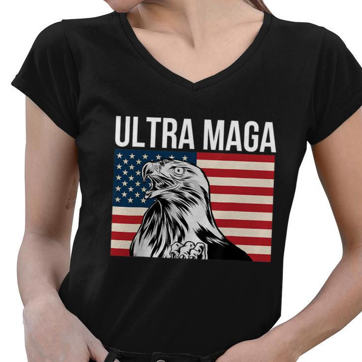 Ultra Maga Patriot Patriotic Agenda 2024 American Eagle Flag Women V-Neck T-Shirt