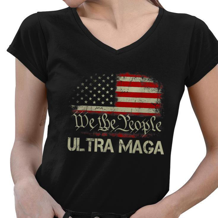 Ultra Maga Shirt Funny Anti Biden Us Flag Pro Trump Trendy Tshirt Women V-Neck T-Shirt