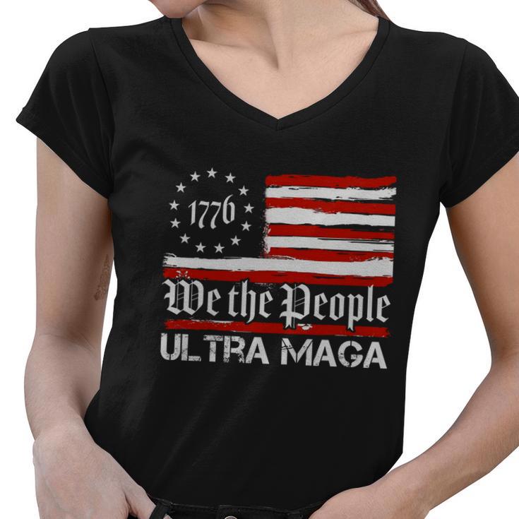 Ultra Maga We The People Shirt Funny Anti Biden Us Flag Pro Trump Trendy Tshirt Women V-Neck T-Shirt