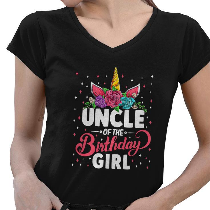 Uncle Of The Birthday Girl Uncle Funny Unicorn Birthday Women V-Neck T-Shirt