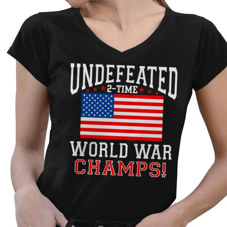 Undefeated 2-Time World War Champs Women V-Neck T-Shirt