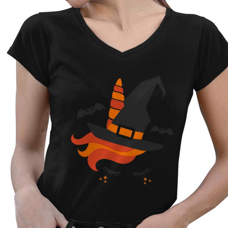 Unicorn Witch Hat Funny Halloween Quote Women V-Neck T-Shirt