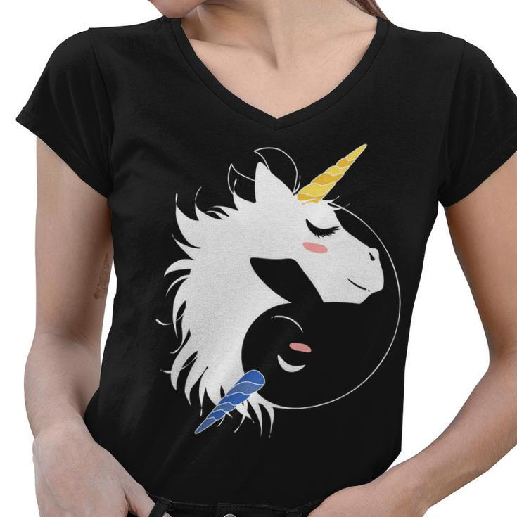Unicorn Ying Yang Women V-Neck T-Shirt