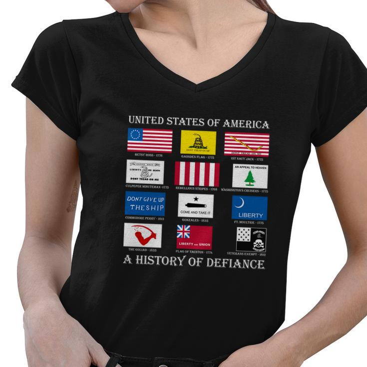 United States Of America History Flags Of Defiance Women V-Neck T-Shirt