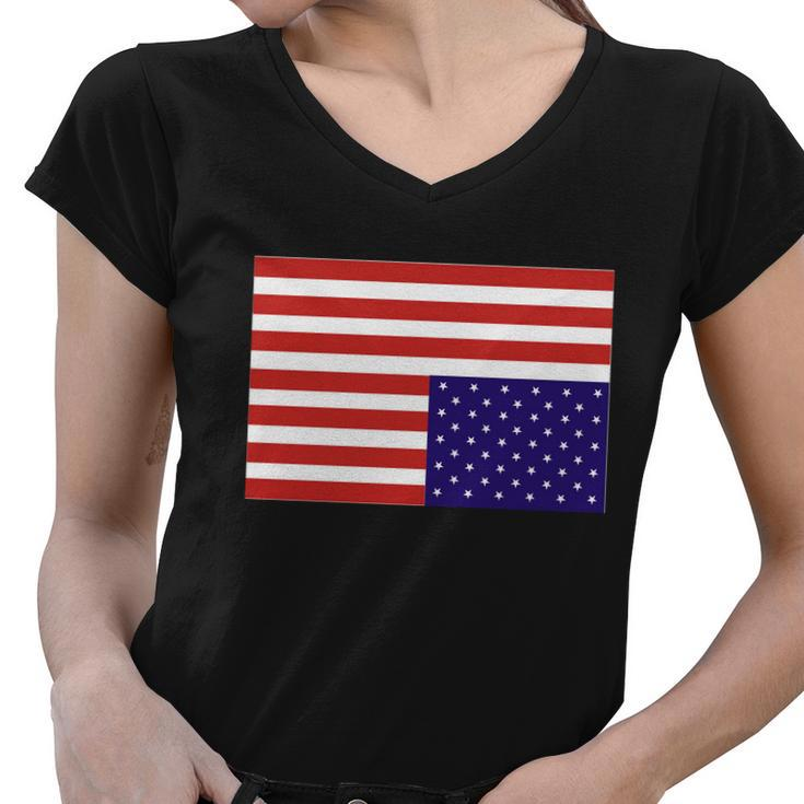 Upside Down American Flag In Distress Women V-Neck T-Shirt