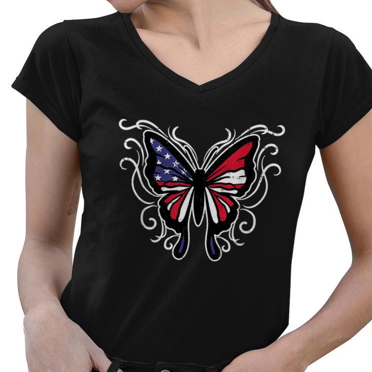 Us American Flag Butterfly Vintage 4Th Of July Patriotic Women V-Neck T-Shirt