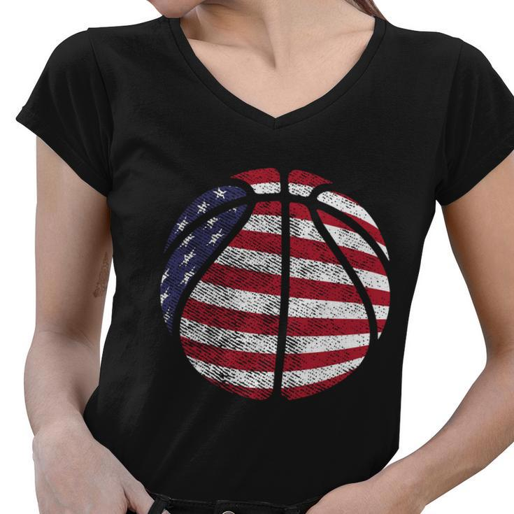 Us American Flag For Patriotic Basketball Gift Women V-Neck T-Shirt