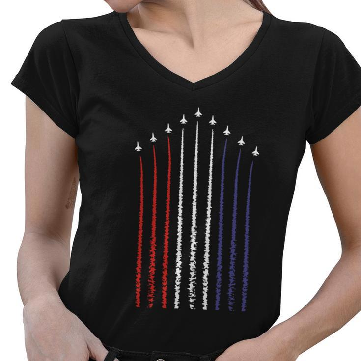 Us American Flag With Fighter Jets For 4Th Of July Gift Women V-Neck T-Shirt