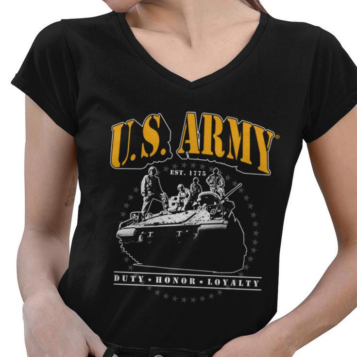 US Army Tank Duty Honor Loyalty Women V-Neck T-Shirt