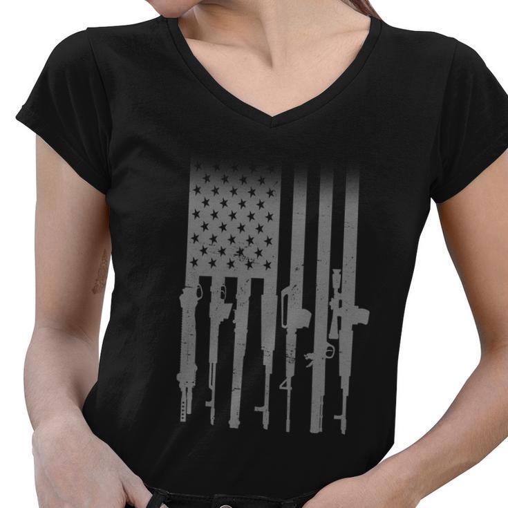 Us Gun Flag Women V-Neck T-Shirt