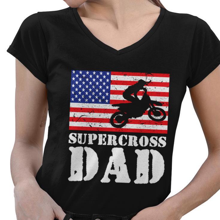 Usa American Distressed Flag Supercross Dad Men For Him Gift Women V-Neck T-Shirt