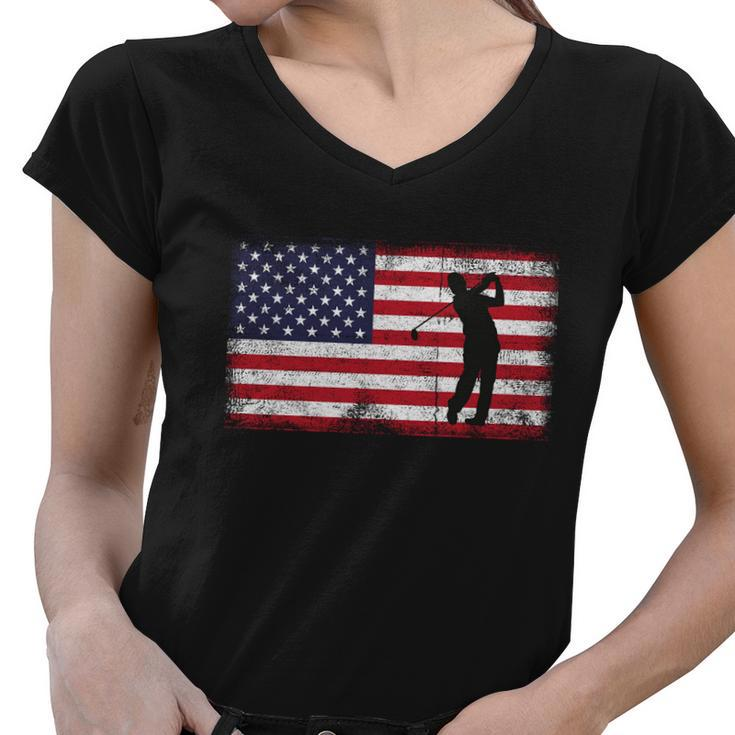 Usa American Flag Golf Lovers 4Th July Patriotic Golfer Man Cool Gift Women V-Neck T-Shirt