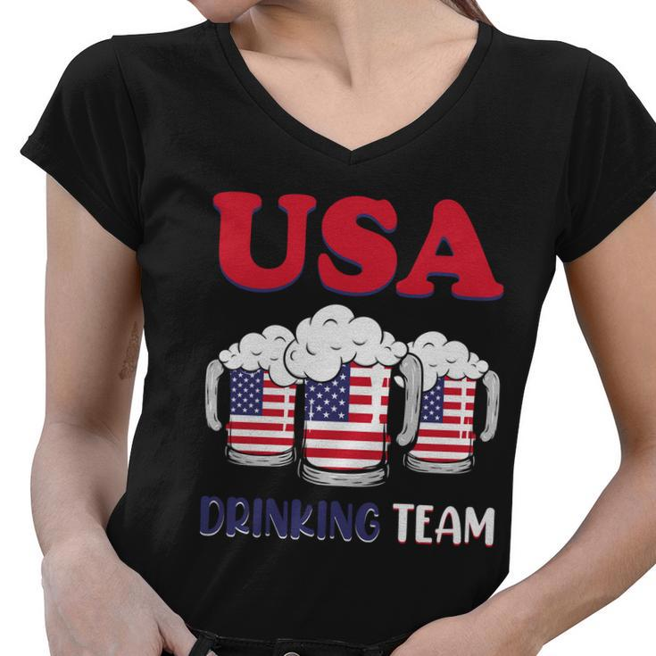 Usa Drinking Team Usa Flag Graphic 4Th Of July Plus Size Shirt Women V-Neck T-Shirt
