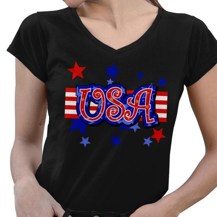 Usa Festive Celebration Tshirt Women V-Neck T-Shirt
