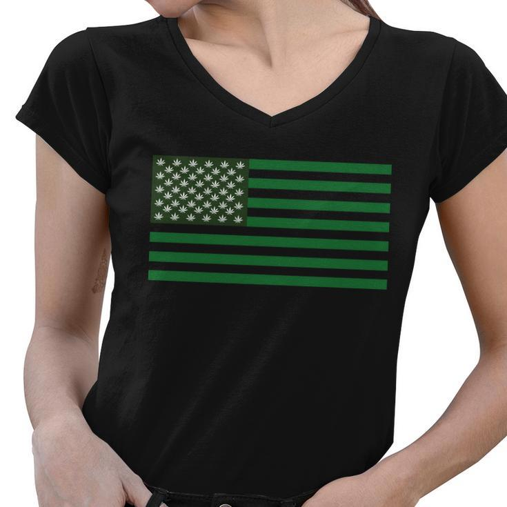Usa Flag Marijuana Cannabis Weed Styled Women V-Neck T-Shirt