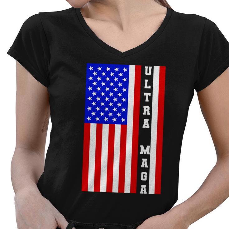 Usa Flag United States Of America Ultra Maga Trump Women V-Neck T-Shirt