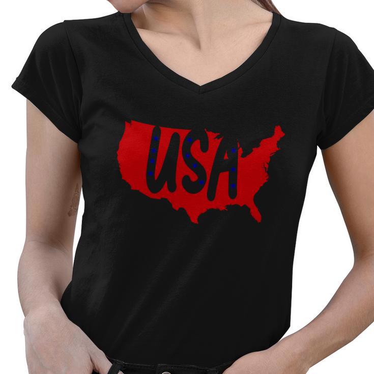 Usa Map Patriotic Celebrate 4Th Of July Women V-Neck T-Shirt