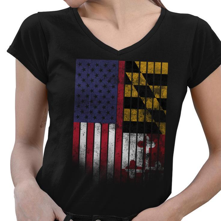 Usa Maryland Flag Women V-Neck T-Shirt
