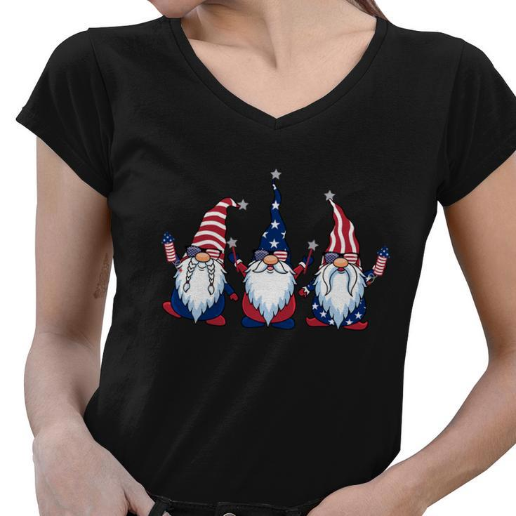 Usa Patriotic Gnomes American Flag 4Th Of July Independence Gift Women V-Neck T-Shirt