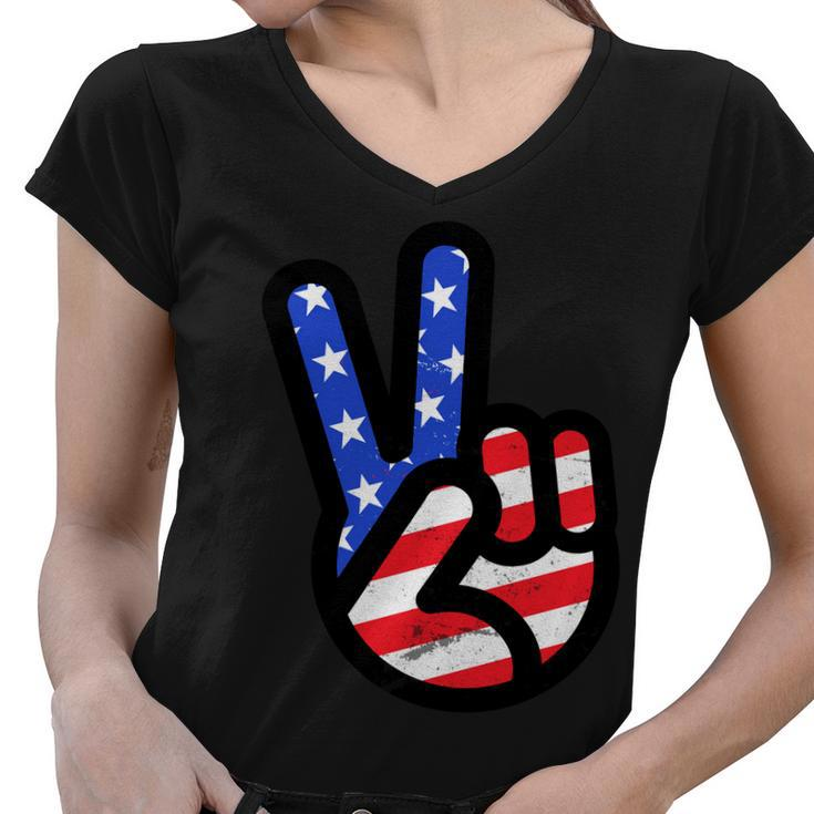Usa Peace Sign Women V-Neck T-Shirt