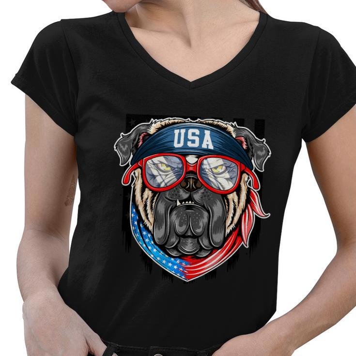 Usa Pitbull Dog Graphic Fourth Of July American Independence Day Plus Size Shirt Women V-Neck T-Shirt