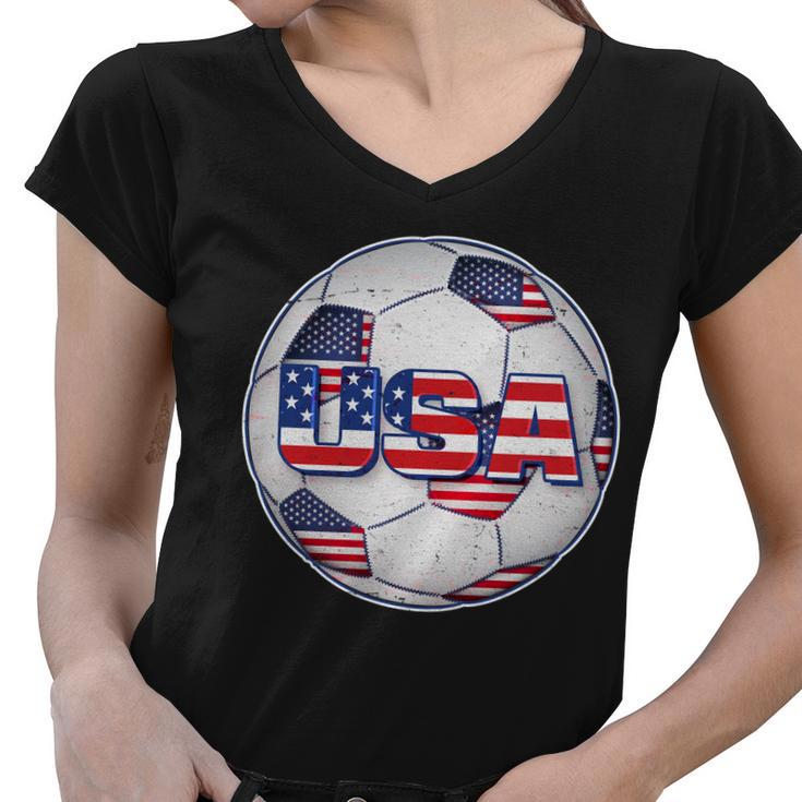 Usa Soccer Team Ball Women V-Neck T-Shirt
