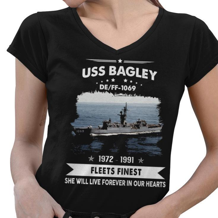 Uss Bagley  Ff 1069 De  Women V-Neck T-Shirt