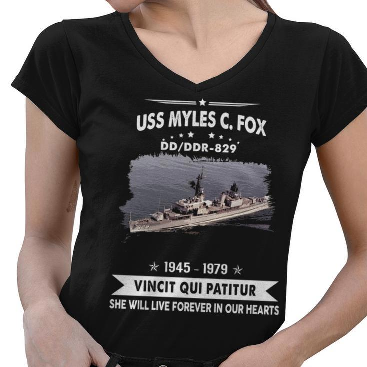 Uss Myles C Fox Dd  Women V-Neck T-Shirt