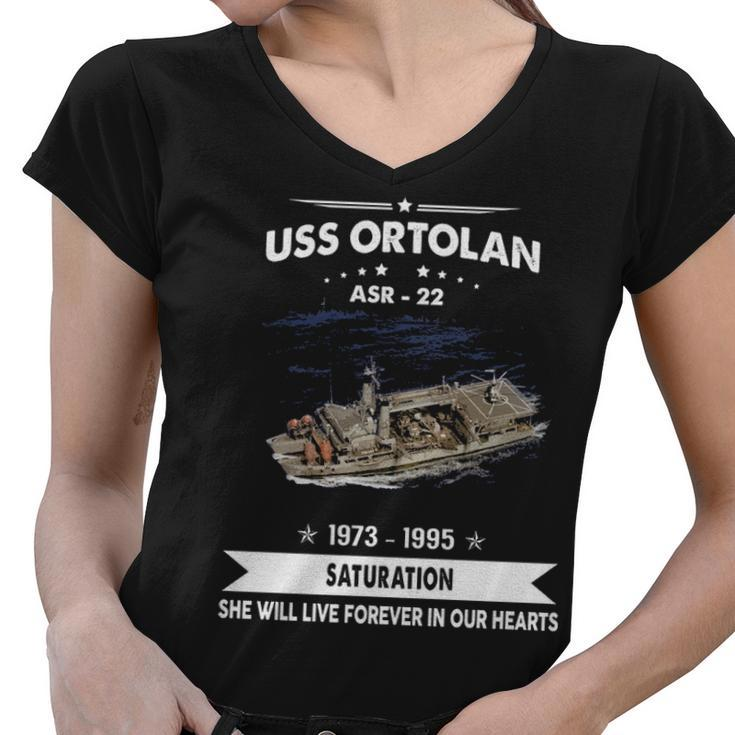 Uss Ortolan Asr  Women V-Neck T-Shirt