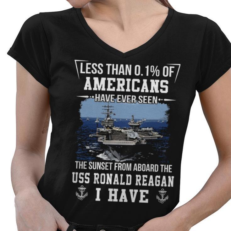 Uss Ronald Reagan Cvn 76 Sunset Women V-Neck T-Shirt