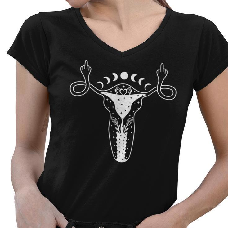Uterus Shows Middle Finger Feminist Pro Choice Womens Rights  Women V-Neck T-Shirt