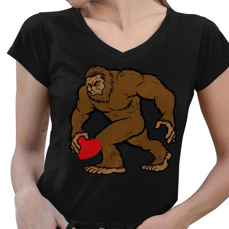 Valentines Day Bigfoot Heart Sasquatch Women V-Neck T-Shirt